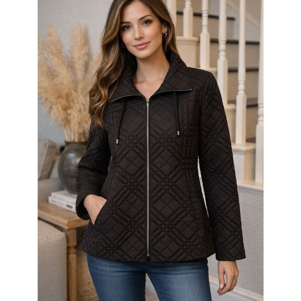 Chicos Quilted Lined Black Collared Jacket size 0 or XS